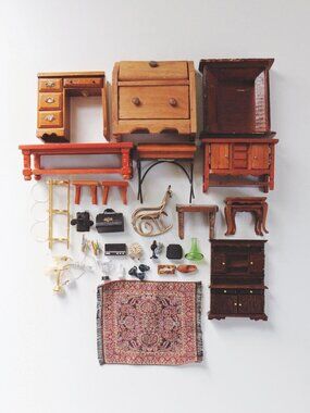 Vintage Dollhouse Miniature Furniture Collection Accessories Lot Mid Century